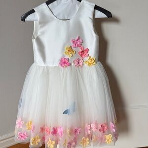 Floral White and Pink Kids Formal Dress
